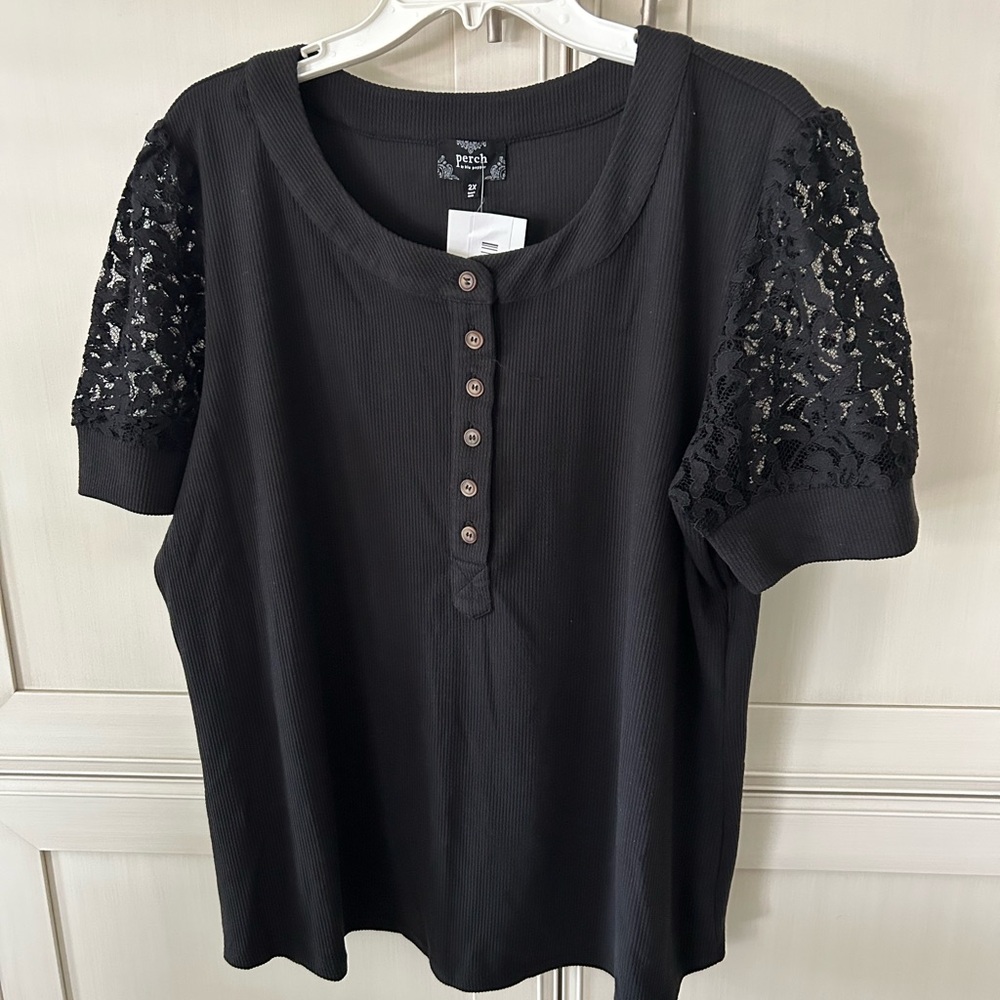 Blu Pepper Black Buttoned Lace Sleeve Top